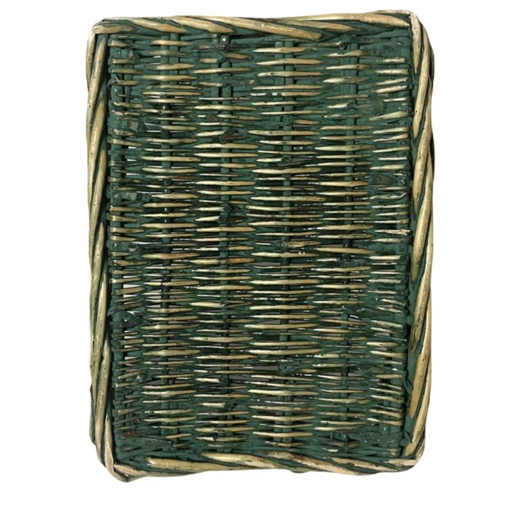 Hand Woven Basket Very Large Sturdy Storage Picnic Basket Rectangle Green